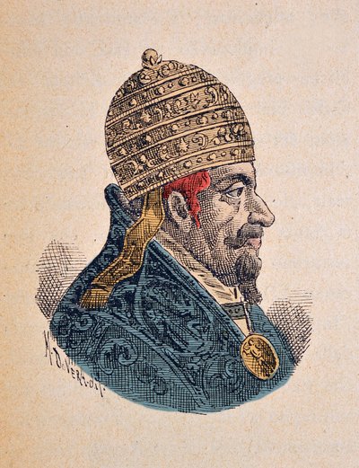 Portrait of Pope Clement X (Clemente or Clemens) (1670-1676), 1898 (engraving with later colouration) by Italian School